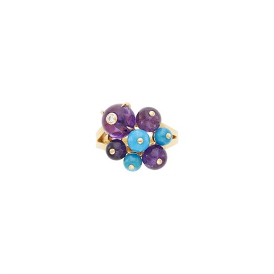 Lot 10 - Cartier Rose Gold, Turquoise and Amethyst Bead and Diamond 'Delices de Goa' Ring, France