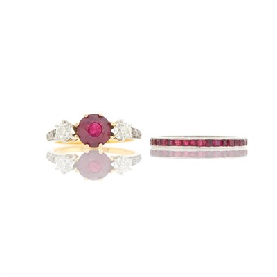 Lot 1089 - Gold, Platinum, Ruby and Diamond Ring and Band Ring