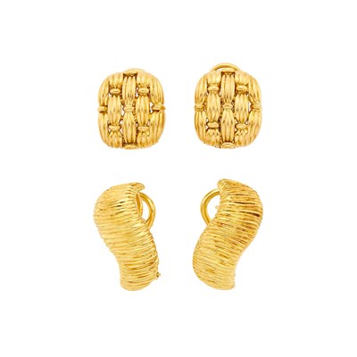 Lot 2061 - Tiffany & Co. Pair of Gold Earclips and Pair of Gold Earrings