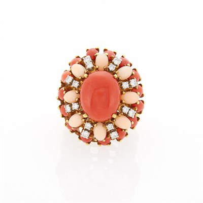 Lot 2067 - La Triomphe Gold, Coral, Angel Skin Coral and Diamond Ring