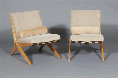 Lot 213 - Pair of Pierre Jeanneret for Knoll Birch and Upholstered "Scissor" Chairs