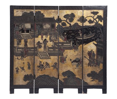 Lot 181 - Chinese Coromandel Laquer Four-Panel Screen