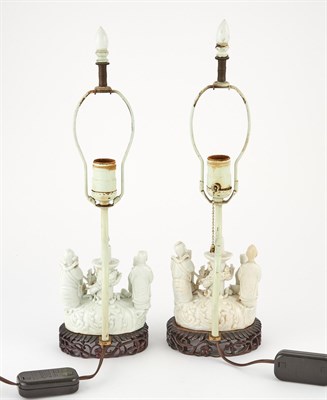 Lot 79 - A Pair of Chinese Blanc de Chine Porcelain Figural Groups