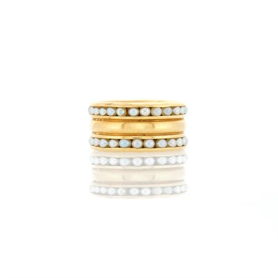 Lot 1015 - Wide Gold and Cultured Pearl Ring