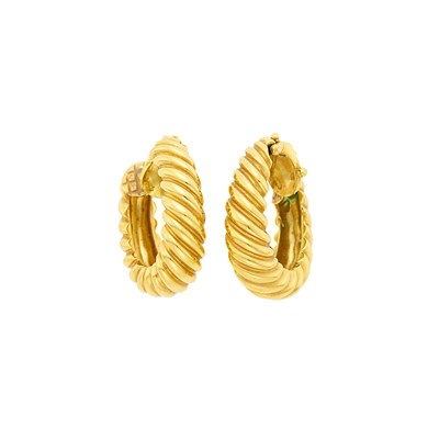 Lot 1016 - Pair of Twisted Gold Hoop Earclips