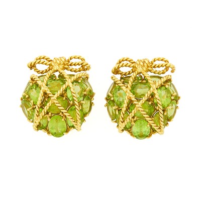 Lot 1050 - Pair of Gold and Peridot Earclips