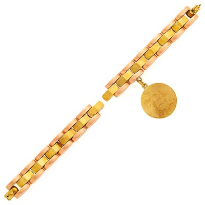 Lot 1215 - Two-Color Gold Charm Bracelet Fragment