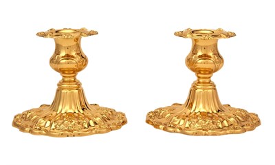 Lot 1277 - Pair of Reed & Barton Sterling Silver-Gilt Low Candlesticks