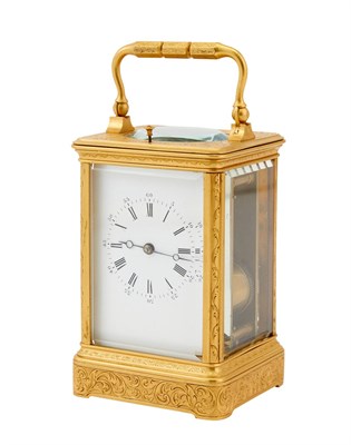 Lot 159 - French Brass and Beveled Glass Carriage Clock