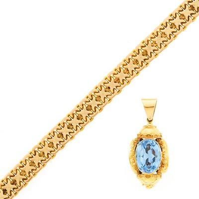 Lot 2072 - Gold Bracelet and Gold Blue Topaz Pendant