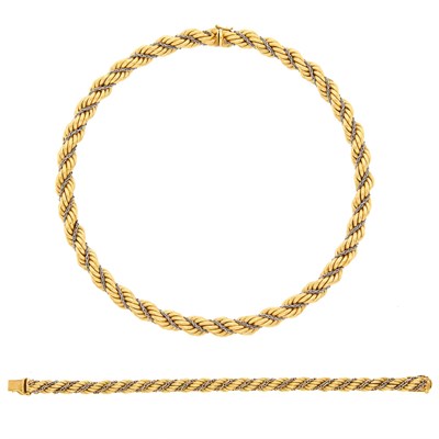 Lot 2064 - Two-Color Gold Rope-Twist Necklace and Bracelet