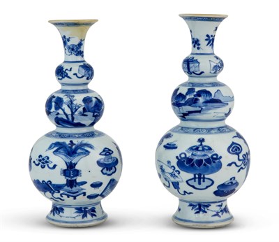 Lot 225 - A Pair of Chinese Blue and White Porcelain Triple Gourd Vases