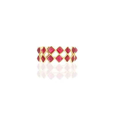 Lot 2110 - Two Row Gold and Ruby Band Ring