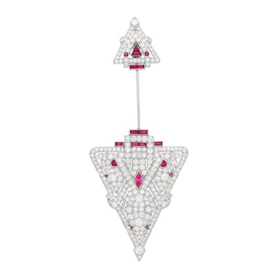 Lot 230 - Platinum, Diamond and Ruby Jabot