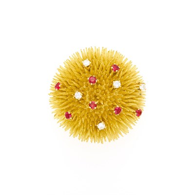 Lot 2059 - Gold, Diamond and Ruby Sea Urchin Clip-Brooch