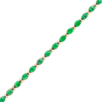Lot 2112 - Gold, Cabochon Emerald and Diamond Bracelet