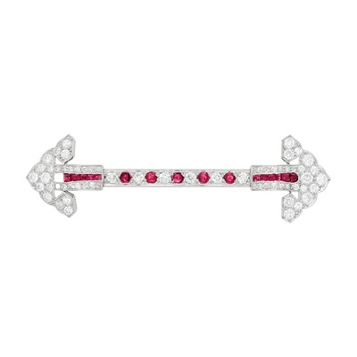 Lot 228 - Cartier Platinum, Gold, Diamond and Ruby Brooch