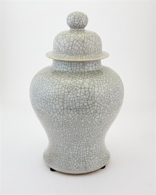 Lot 304 - A Large Chinese Ge-Type Porcelain Baluster Jar and Cover