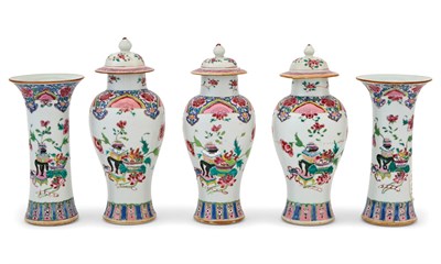 Lot 154 - Chinese Famille Rose Porcelain Five Piece Garniture Set