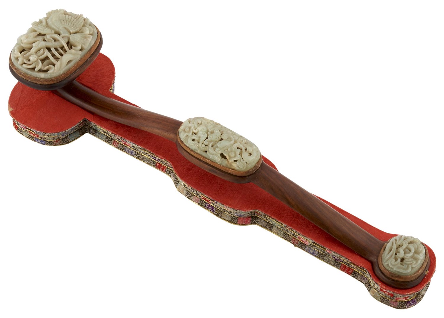 Lot 25 - A Chinese Carved Jade and Hardwood Ruyi Scepter
