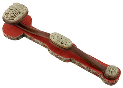 Lot 25A - A Chinese Carved Jade and Hardwood Ruyi Scepter