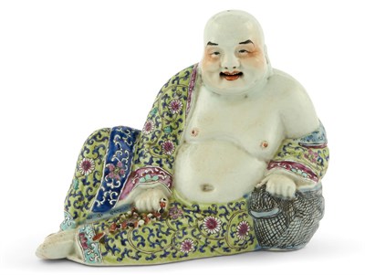 Lot 336 - A Chinese Enameled Porcelain Figure of Budai