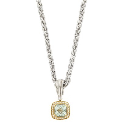 Lot 1114 - Charles Krypell Gold, Silver, Green Quartz and Diamond Enhancer with Silver Chain Necklace