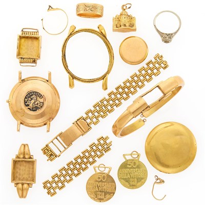 Lot 2035 - Group of Gold and Gold-Filled Jewelry and Watch Case Fragments