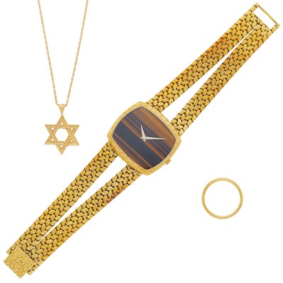 Lot 2061 - Piaget Lady's Gold and Tiger's Eye Wristwatch and Group of Gold Jewelry
