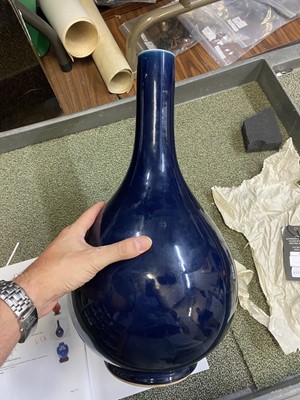 Lot 344 - A Chinese Blue Monochrome Porcelain Bottle Vase