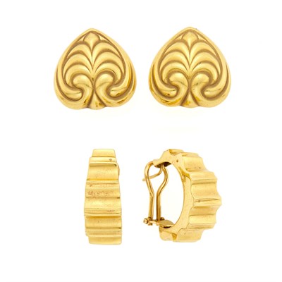 Lot 2044 - Two Pairs of Gold Earrings