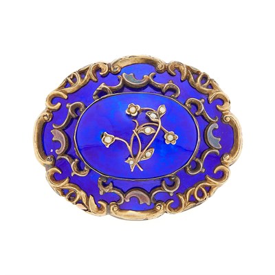 Lot 2080 - Antique Gold, Silver, Blue Enamel and Seed Pearl Pendant-Brooch