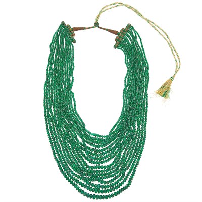 Lot 2113 - Seventeen Strand Emerald Bead Necklace with Cord