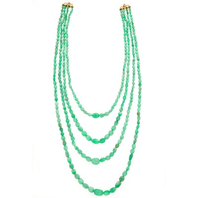 Lot 2214 - Four Strand Emerald Bead and Gold Swag