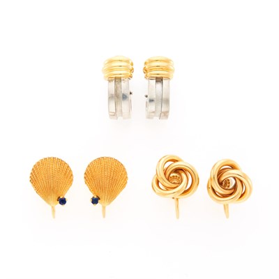 Lot 2033 - Three Pairs of Tiffany & Co. Gold and Silver Earclips