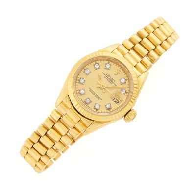 Lot 2068 - Rolex Lady's Gold and Diamond 'Oyster Perpetual DateJust' Wristwatch, Ref. 69178