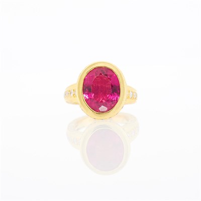 Lot 2138 - Gold, Rubellite and Diamond Ring