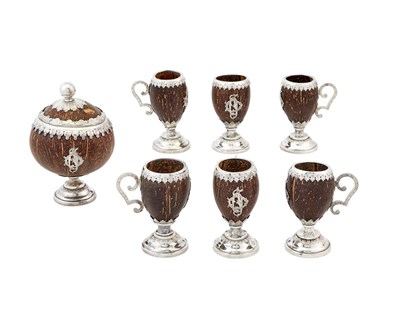 Lot 28 - Set of Six Continental Silver Plate Mounted Coconut Cups