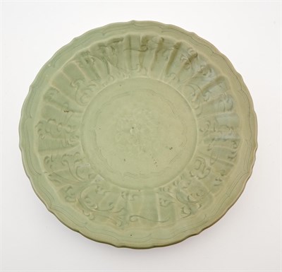 Lot 205 - Chinese Longquan Celadon Barbed Rim Charger
