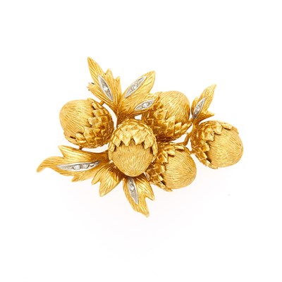 Lot 2062 - Two-Color Gold and Diamond Acorn Brooch