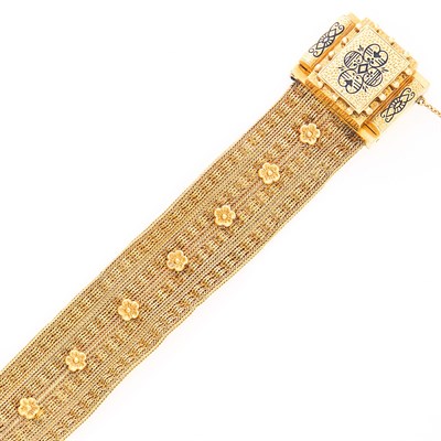 Lot 2074 - Antique Gold and Black Enamel Bracelet-Watch