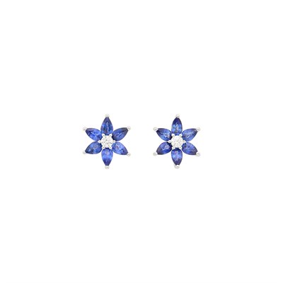 Lot 132 - Pair of Platinum, Sapphire and Diamond Flower Earrings