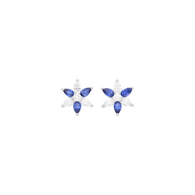 Lot 130 - Pair of Platinum, Sapphire and Diamond Flower Earrings
