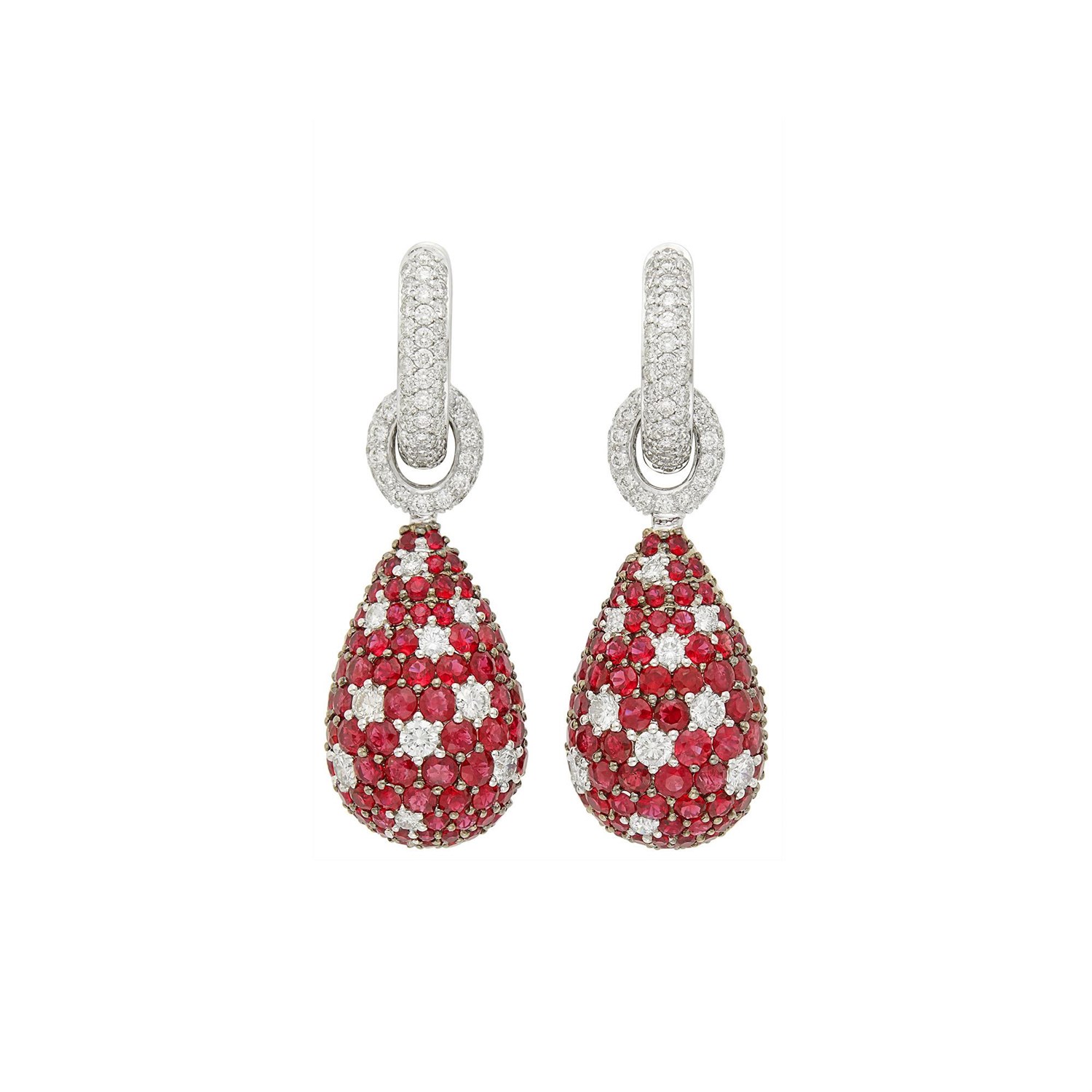 Lot 54 - Pair of White Gold, Ruby and Diamond Pendant-Earrings