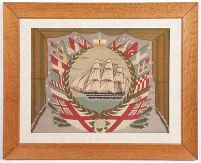 Lot 129 - Woolwork Picture of a British Sailing Vessel