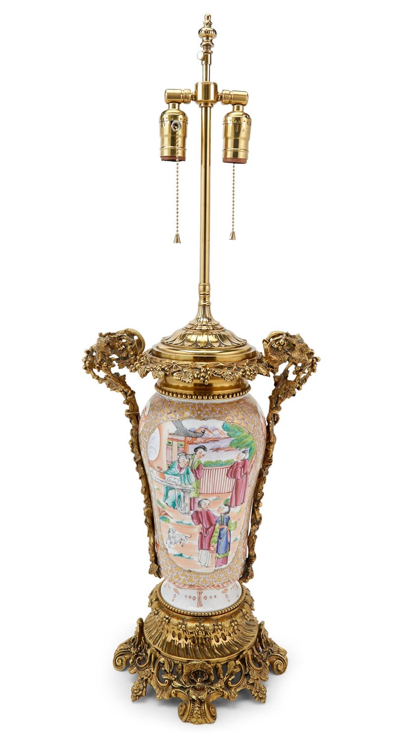 Lot 89 - Chinese Export Porcelain Gilt-Bronze Mounted Famille Rose Lamp