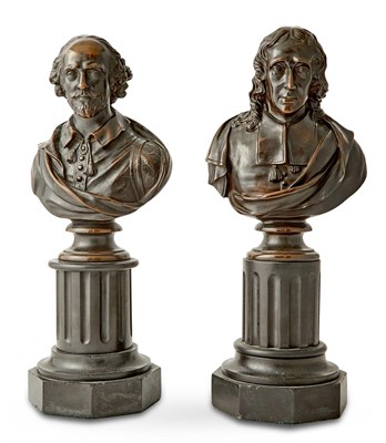 Lot 251 - Pair of Bronze Busts of Shakespeare and Milton...