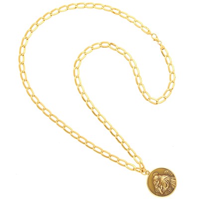 Lot 2032 - Gold St. Christopher Pendant with Long Gold Link Chain Necklace