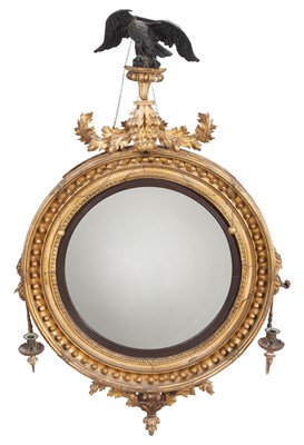 Lot 195 - Classical Giltwood and Gesso and Part-ebonzied Girandole Mirror