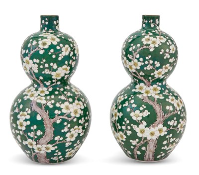 Lot 196 - A Pair of Chinese Porcelain Double Gourd Vases